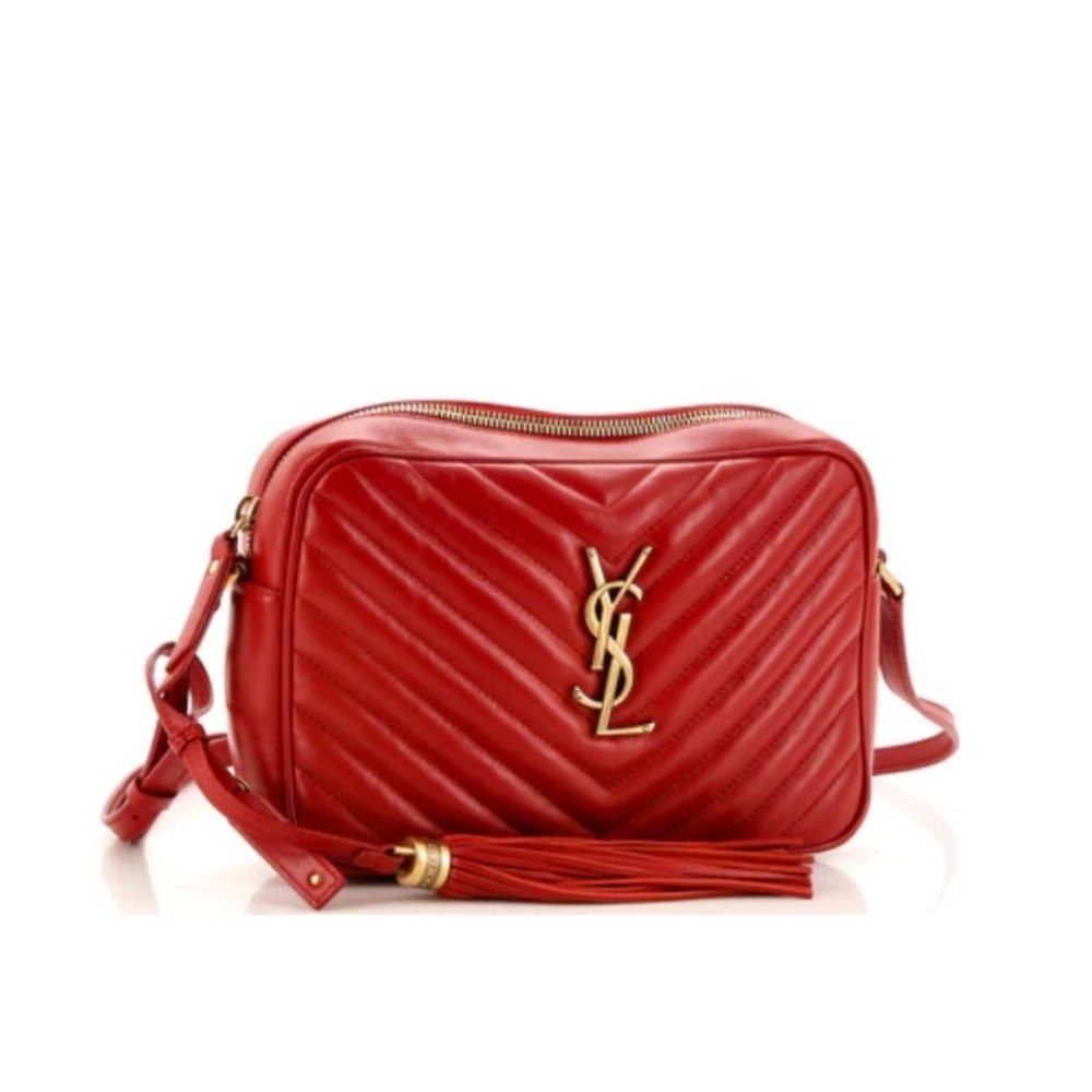 Saint Laurent Lou Camera Bag Matelasse Chevron Leather Small Red